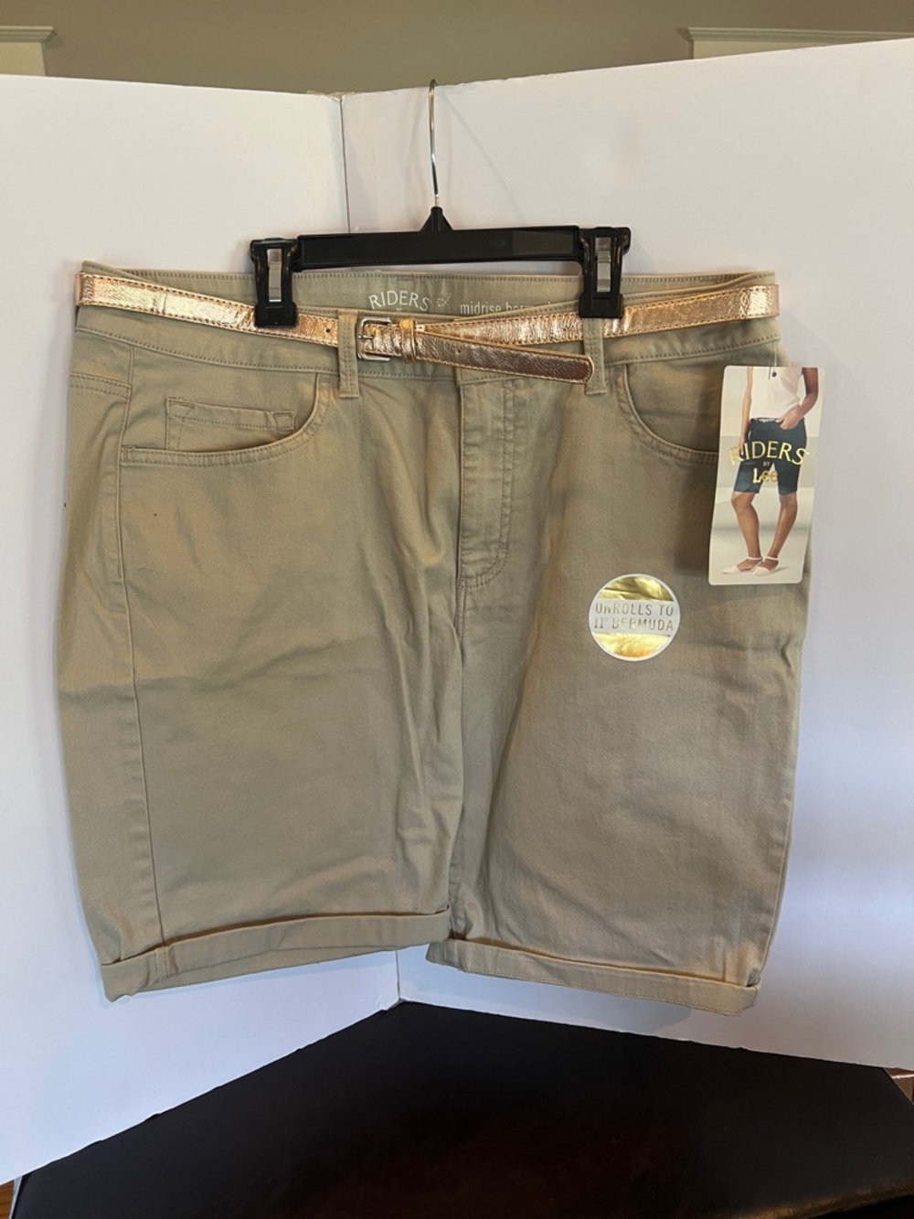 Riders by Lee Tan Bermuda Shorts with Metallic Gold Belt